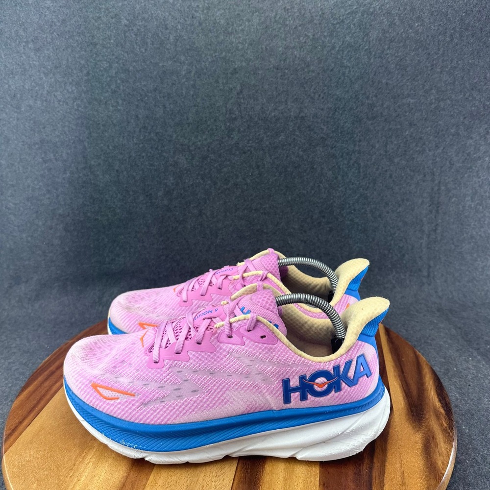 Hoka One One Clifton 9 Shoes Womens 11D Wide Pink Blue Comfort Chunky Sneakers - Picture 7 of 13